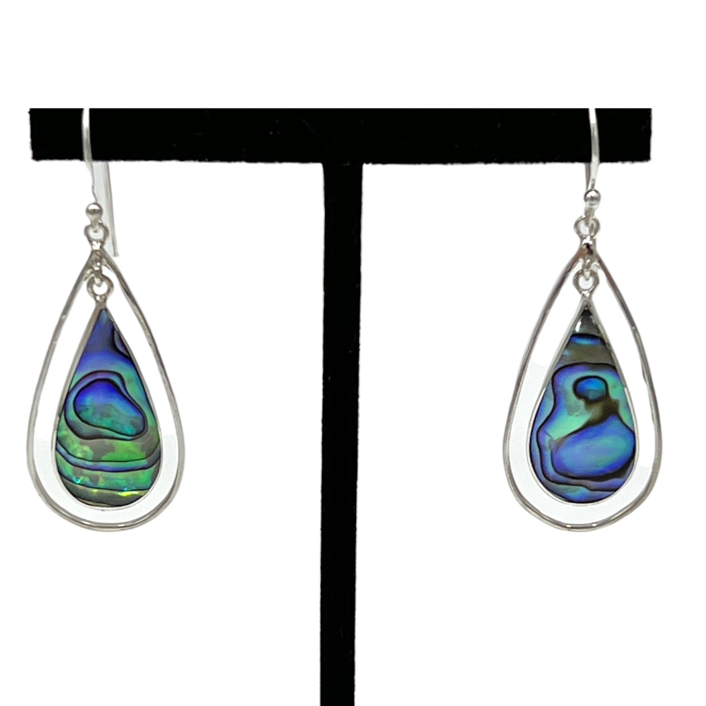 Mother of Pearl Double Teardrop Earrings (Green/Blue)