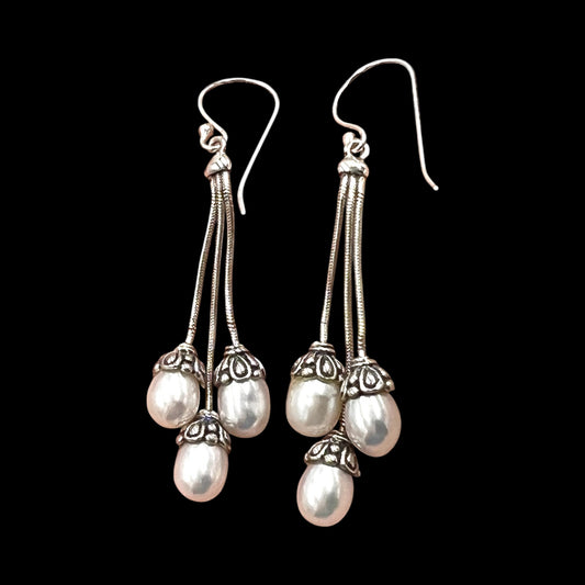 Pearl Earrings on Silver Chains