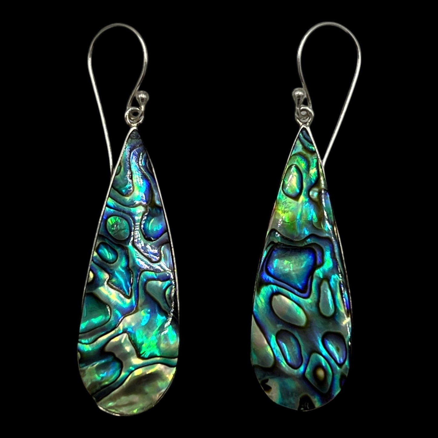 Mother of Pearl Long Teardrop Earrings (Green/Blue)