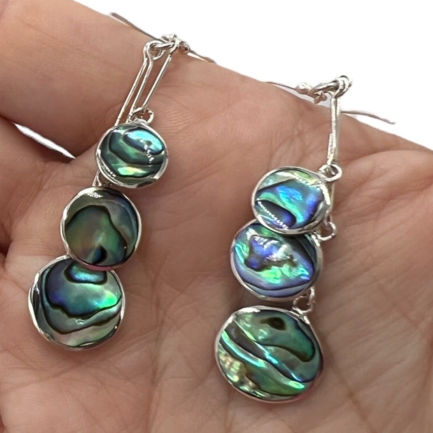 Mother of Pearl Circle Earrings (Green/Blue)