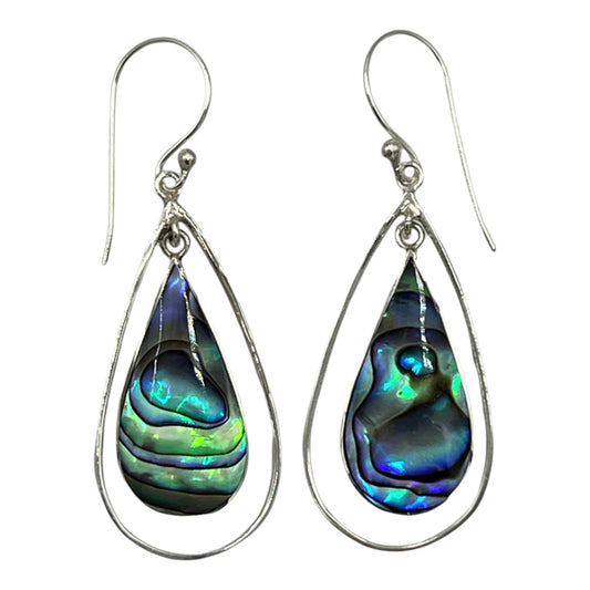 Mother of Pearl Double Teardrop Earrings (Green/Blue)