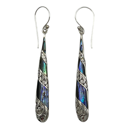 Mother of Pearl Silver Stripe Earrings (Green/Blue)