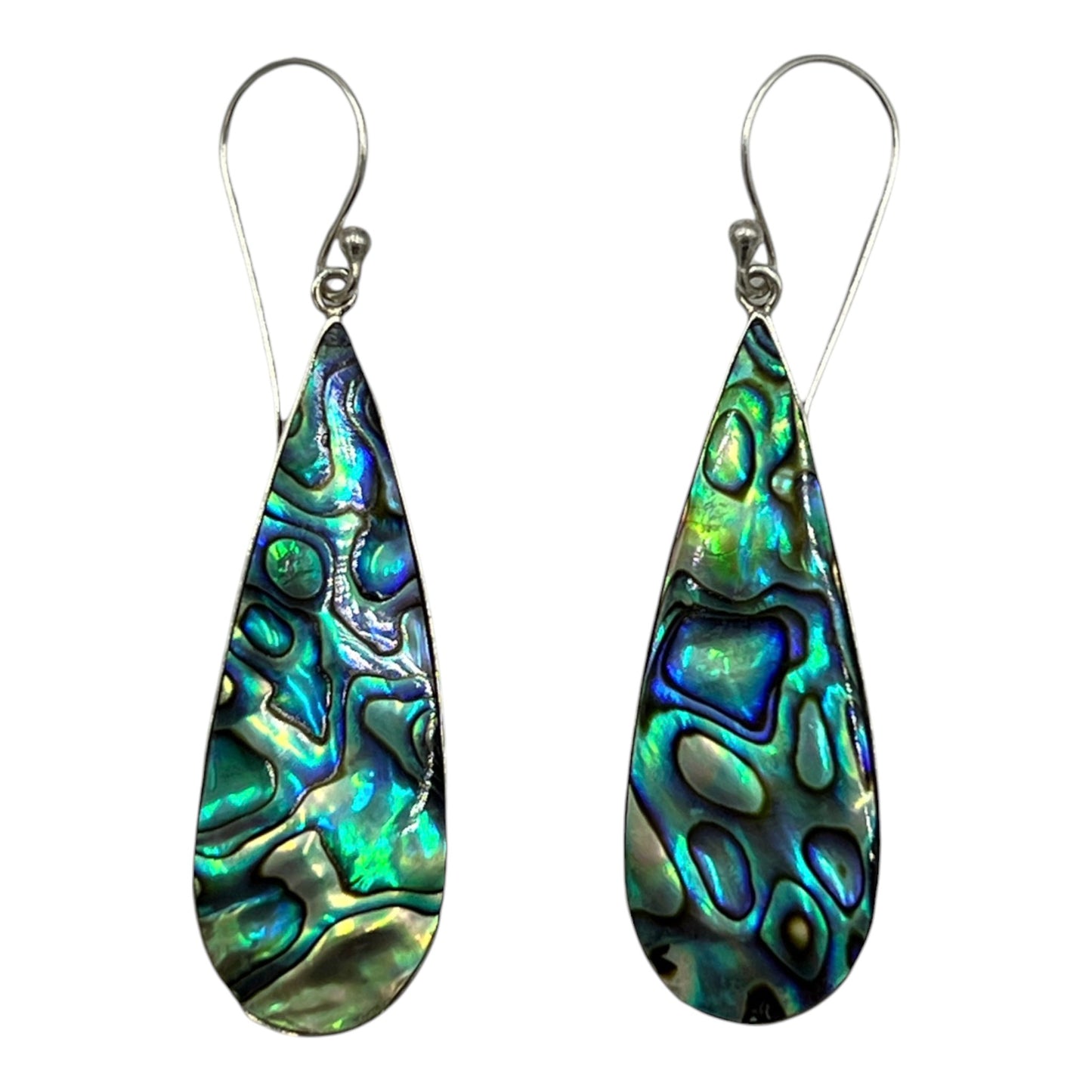 Mother of Pearl Long Teardrop Earrings (Green/Blue)