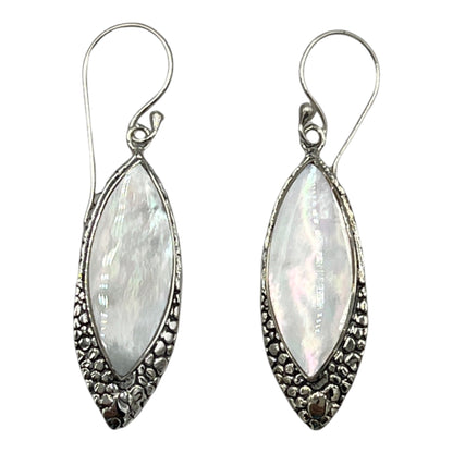 Mother of Pearl Pointed Oval Earrings (White)