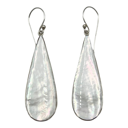 Mother of Pearl Long Teardrop Earrings (White)