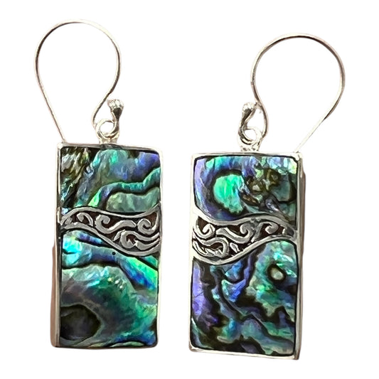 Mother of Pearl Rectangle Earrings (Green/Blue)