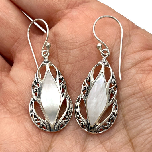 Mother of Pearl Diamond Shape Teardrop Earrings (White)