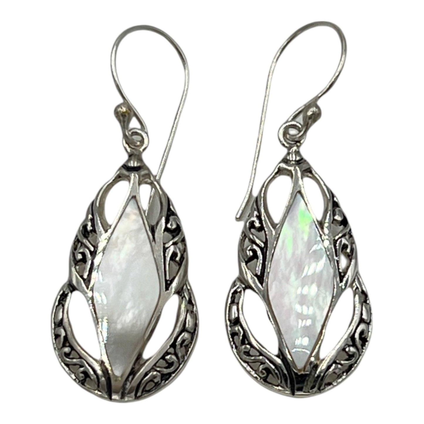 Mother of Pearl Diamond Shape Teardrop Earrings (White)