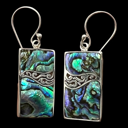 Mother of Pearl Rectangle Earrings (Green/Blue)