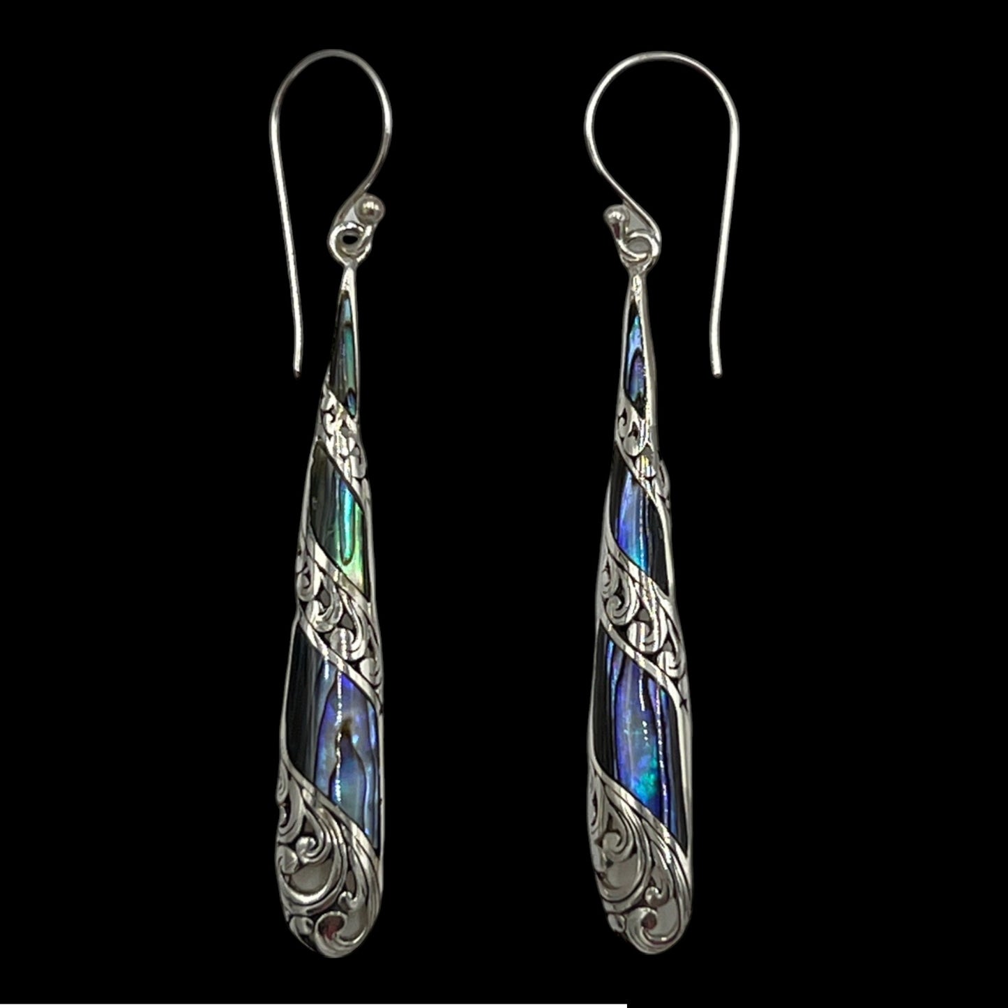 Mother of Pearl Silver Stripe Earrings (Green/Blue)