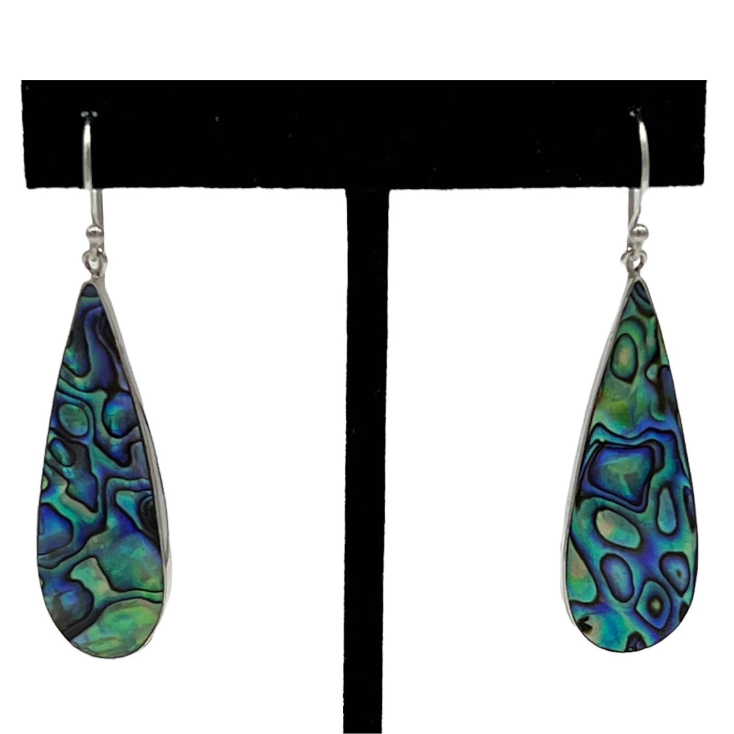 Mother of Pearl Long Teardrop Earrings (Green/Blue)