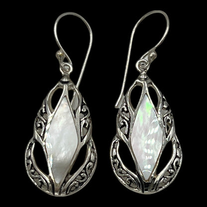 Mother of Pearl Diamond Shape Teardrop Earrings (White)