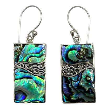 Mother of Pearl Rectangle Earrings (Green/Blue)