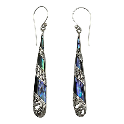 Mother of Pearl Silver Stripe Earrings (Green/Blue)