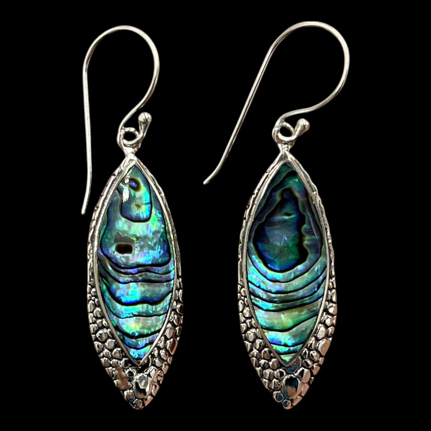 Mother of Pearl Pointed Oval Earrings (Green/Blue)