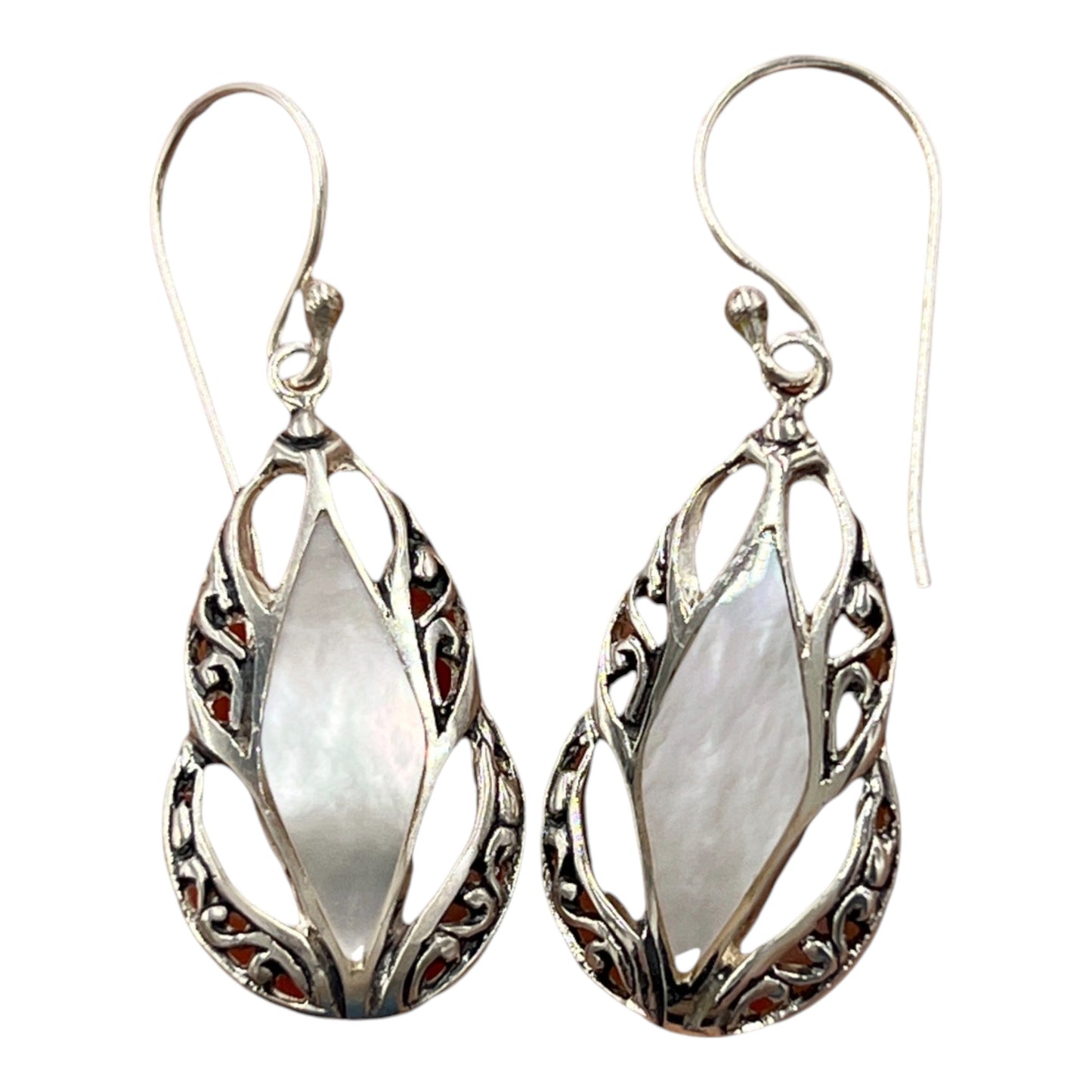 Mother of Pearl Diamond Shape Teardrop Earrings (White)