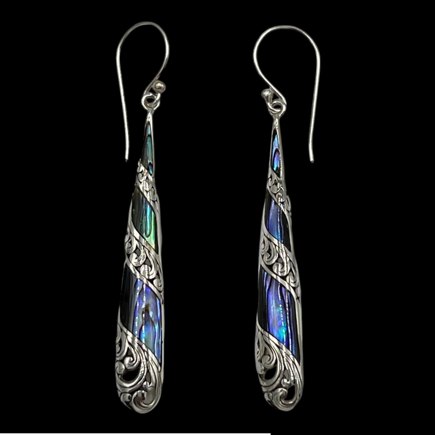 Mother of Pearl Silver Stripe Earrings (Green/Blue)