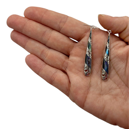 Mother of Pearl Silver Stripe Earrings (Green/Blue)