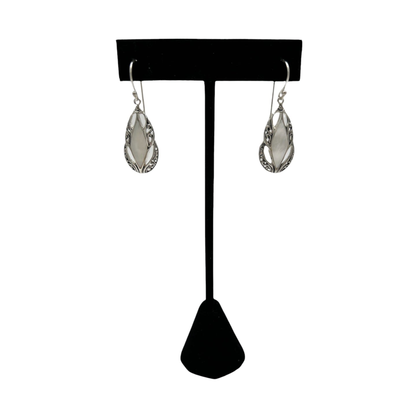 Mother of Pearl Diamond Shape Teardrop Earrings (White)