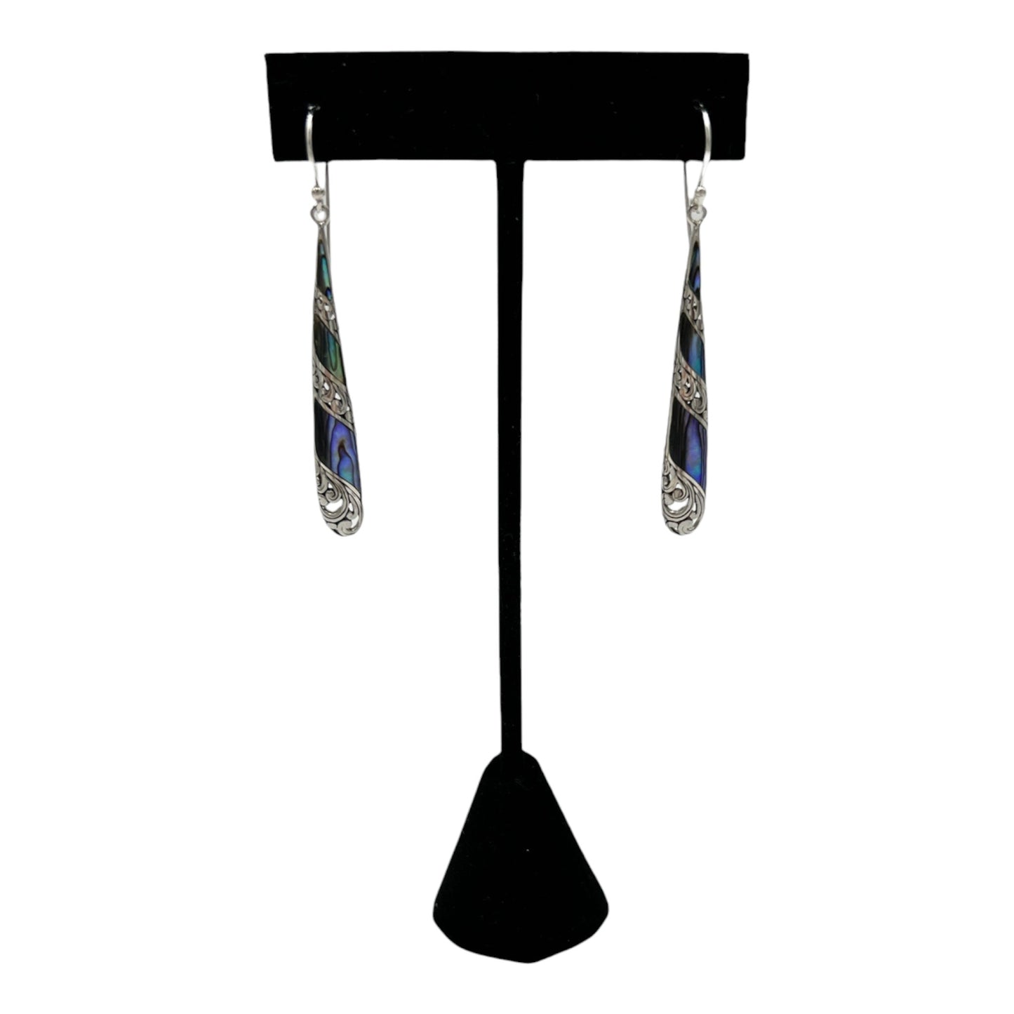 Mother of Pearl Silver Stripe Earrings (Green/Blue)