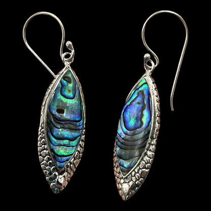 Mother of Pearl Pointed Oval Earrings (Green/Blue)