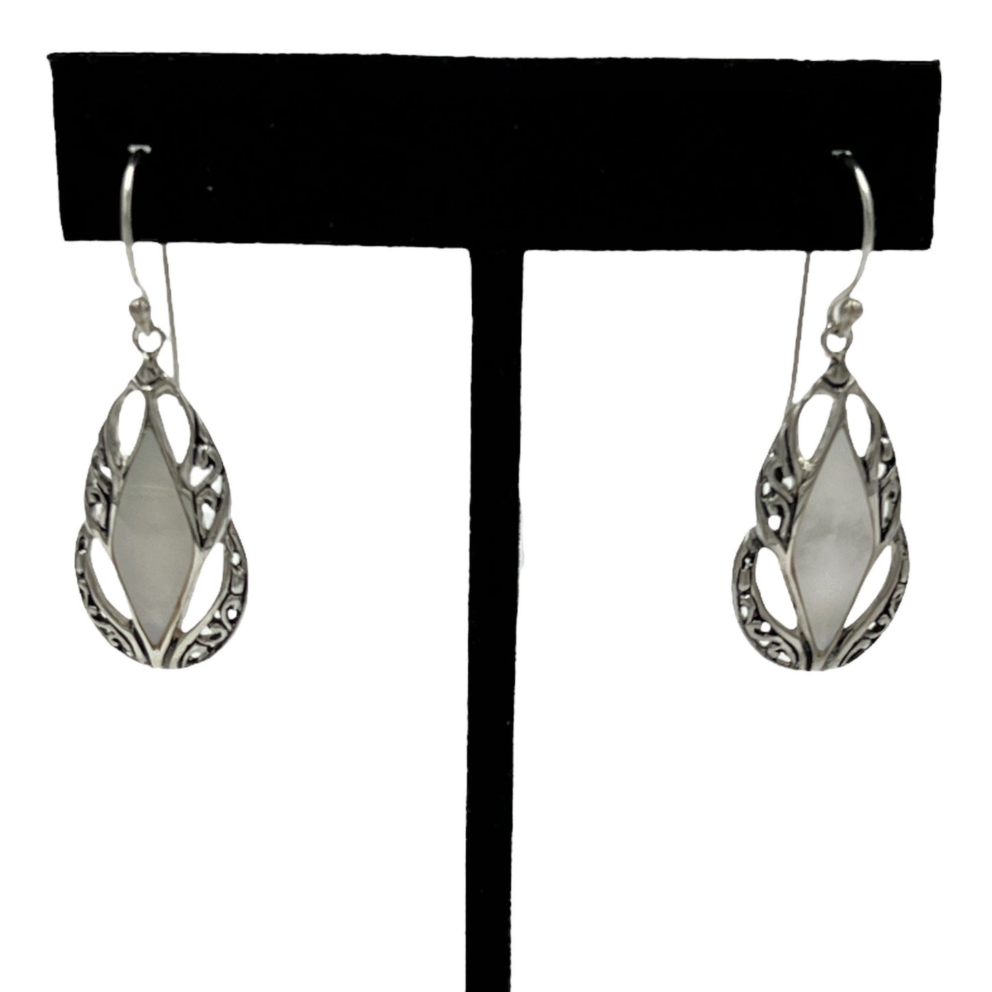 Mother of Pearl Diamond Shape Teardrop Earrings (White)