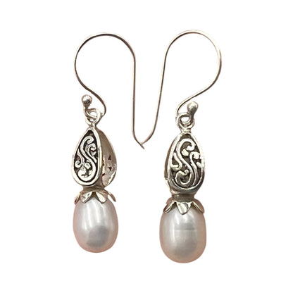 Pearl Earrings with Silver Bead