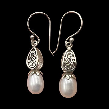 Pearl Earrings with Silver Bead