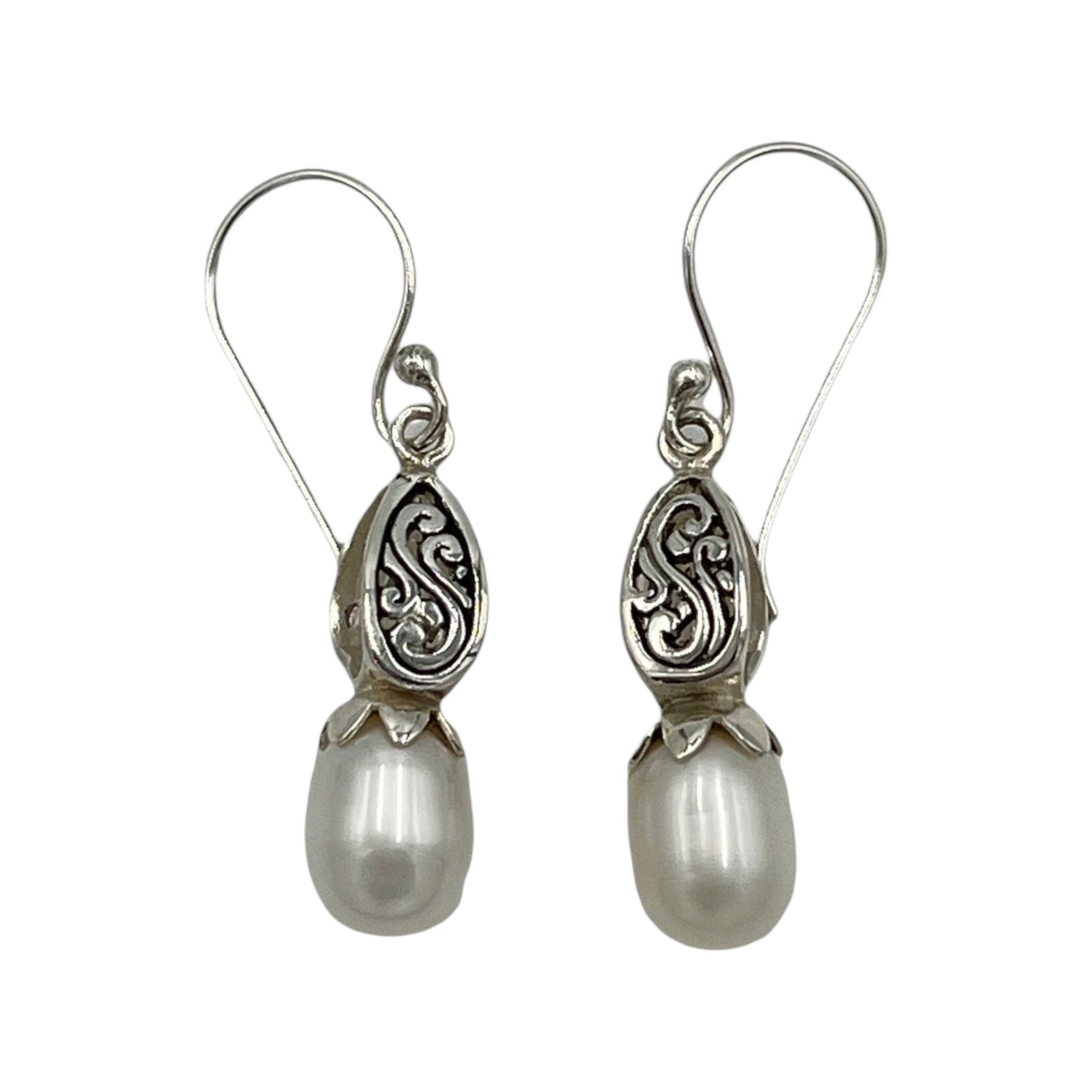 Pearl Earrings with Silver Bead