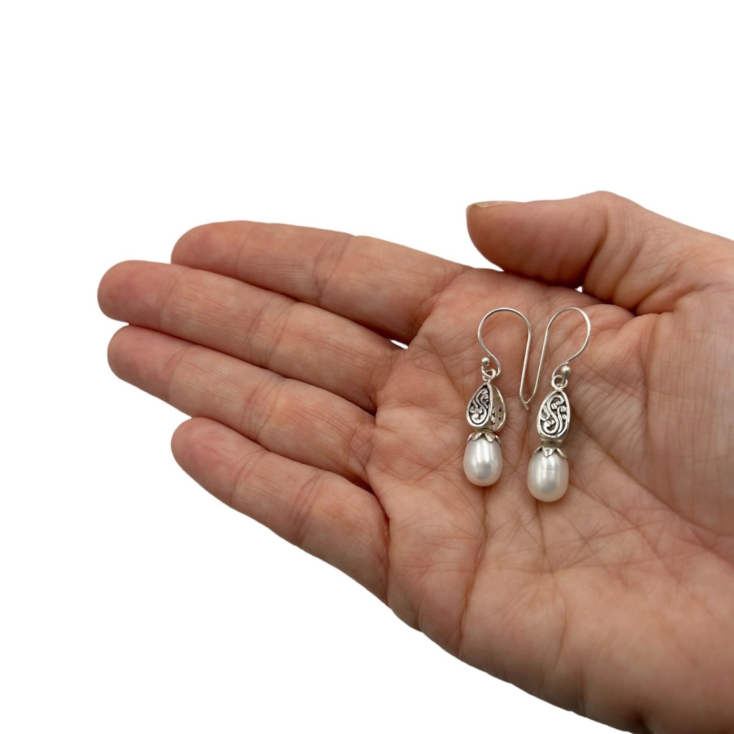 Pearl Earrings with Silver Bead