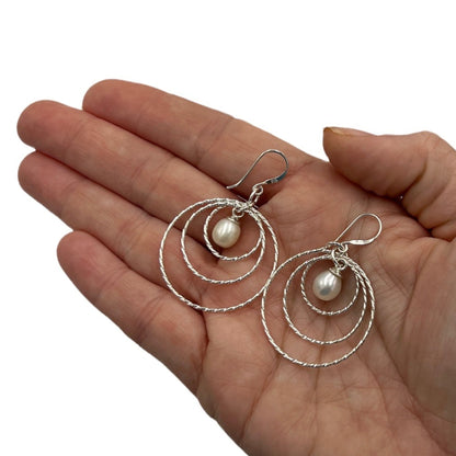 Pearl Earrings with Silver Hoops