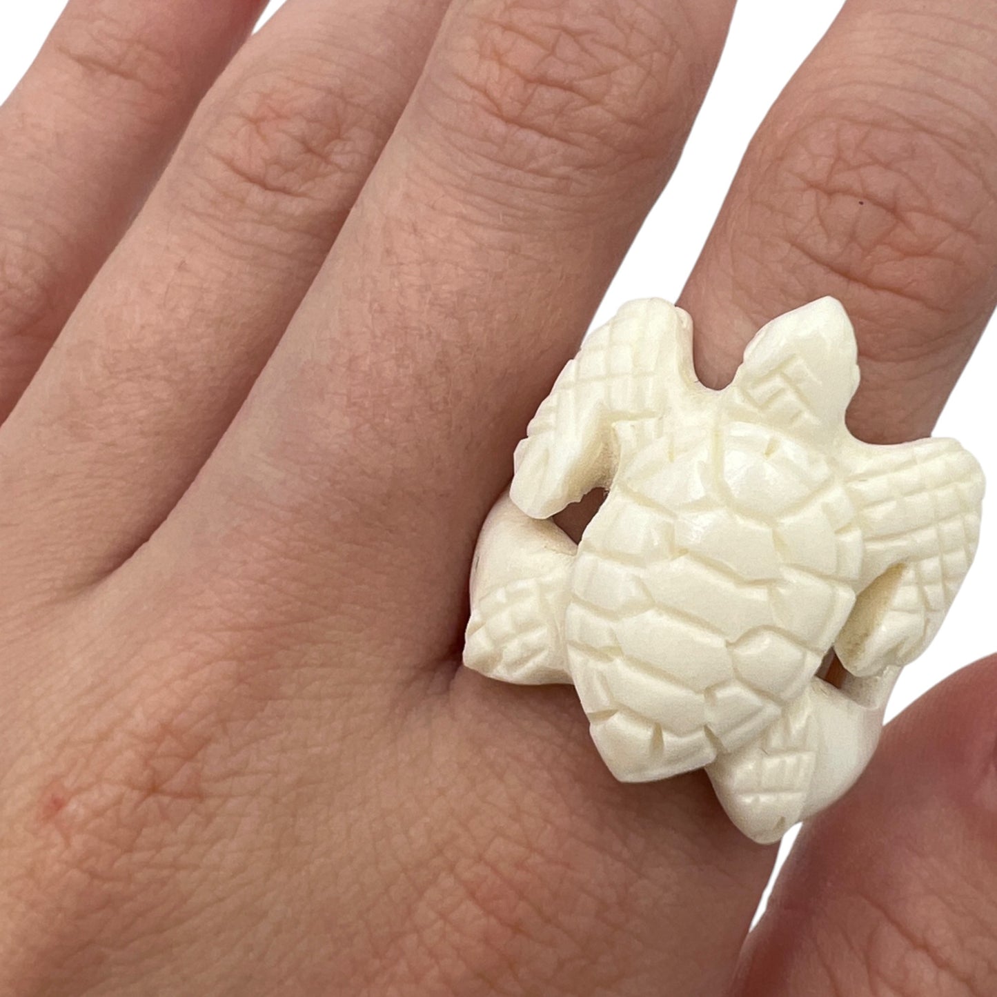 Carved Bone Turtle Ring (Size 9)